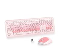 iRoboosta Ensemble clavier et souris sans fil coloré rose, clavier rétro 2,4 GHz, clavier mignon avec pavé numérique, claviers silencieux pour la maison et le bureau (rose clair)