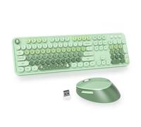 iRoboosta Ensemble clavier et souris sans fil coloré vert, 2,4 GHz, joli clavier de machine à écrire avec touches rondes, taille complète avec pavé numérique, claviers esthétiques pour la maison et le