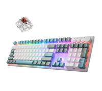 iRocks K74R Clavier de jeu mécanique sans fil RVB rechargeable, commutateurs Gateron remplaçables à chaud, design flottant facile à nettoyer, PBT 107 touches NKRO, câble USB-C amovible - Bleu île