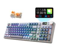 iRocks K85R Clavier de jeu mécanique rétroéclairé RVB sans fil rechargeable avec écran LCD, commutateurs pré-lubrifiés remplaçables à chaud, 98 touches PBT, câble amovible USB-C (bleu urora