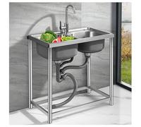 IROEJT Cet évier Double en Acier Inoxydable de 76 cm est équipé de robinets d'eau Chaude et Froide, d'une capacité de 50 kg et est Facile à Assembler, ce Qui Le Rend idéal pour