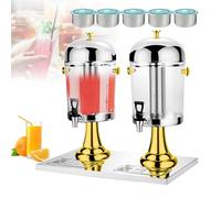 IROEJT Distributeur de Boissons et jus Professionnel avec 5 Compartiments de Rangement, Machine à Boissons Froides Double en Acier Inoxydable avec Robinet et bacs d'ég，Gold