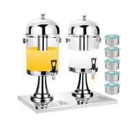 IROEJT Distributeur de jus Commercial avec Robinet - Distributeur de Boissons en Libre-Service Double avec bac à Glace - Double Usage Chaud/Froid - 2 seaux, doré，Silver