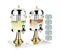 IROEJT Distributeur de jus Commercial avec Robinet - Distributeur de Boissons en Libre-Service Double avec bac à Glace - Double Usage Chaud/Froid - 2 seaux, doré，Gold