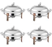 IROEJT Ensemble de Chafing Dish en Acier Inoxydable, Plateau Chauffant Rond de 2 ou 4 pièces, Format Standard, avec brûleur à Alcool et Couvercle, idéal pour Les Maria，4pack 26cm