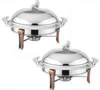 IROEJT Ensemble de Chafing Dish en Acier Inoxydable, Plateau Chauffant Rond de 2 ou 4 pièces, Format Standard, avec brûleur à Alcool et Couvercle, idéal pour Les Maria，2pcsk 26cm