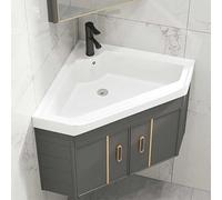 IROEJT Ensemble Meuble-lavabo d'angle Mural, Vasque en céramique avec Robinet et bonde, idéal pour Les Petits espaces, Gris, 48 cm.