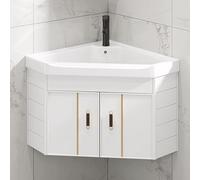 IROEJT Ensemble Meuble-lavabo d'angle Mural, Vasque en céramique avec Robinet et bonde, idéal pour Les Petits espaces, Blanc, 48 cm.