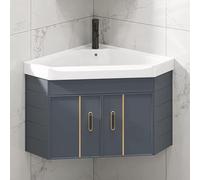 IROEJT Ensemble Meuble-lavabo d'angle Mural, Vasque en céramique avec Robinet et bonde, idéal pour Les Petits espaces, Bleu, 56 cm / 22 Pouces.