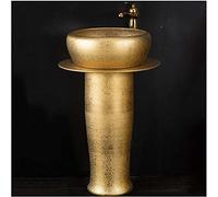 IROEJT Lavabo sur Pied autoportant - Vasque Colonne de Salle de Bain, lavabo sur Pied en céramique Moderne, lavabo sur Pied doré avec Lave-Mains pour Une Utilisation intérieure ，Without Mirror