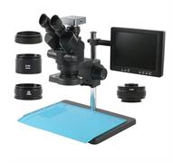 IROEJT Microscope stéréo trinoculaire à Zoom simultané 3,5x-90x + objectifs auxiliaires 0,5X, 2X et 1x + caméra HDMI, USB et VGA + Moniteur LCD 8 Pouces，48MP HDMI USB01
