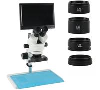 IROEJT Microscope stéréoscopique trinoculaire à Zoom simultané 7X-45X + objectifs auxiliaires 0,5X, 2X, 0,7X et 1X + caméra HDMI + écran LCD 10,1 Pouces，I 10.1 inch