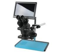 IROEJT Microscope stéréoscopique trinoculaire à Zoom simultané 7X-45X + objectifs auxiliaires 0,5X, 2X, 0,7X et 1X + caméra HDMI + écran LCD 10,1 Pouces，B 10.1 inch