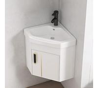 IROEJT Petit lavabo d'angle Mural avec Support Mural, Vasque Miniature en céramique Blanche avec trop-Plein, Meuble-lavabo Mural avec bac de Rangement, Une Couleur, 38 cm (15 po)