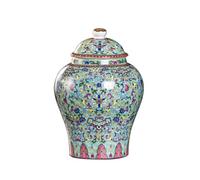 IROEJT Pot à Gingembre en émail coloré avec Couvercle, Vase en céramique de Style Chinoiserie, boîte hermétique Vintage en Porcelaine Chinoise pour Salon ou étagère，GR?n