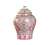 IROEJT Pot à Gingembre en émail coloré avec Couvercle, Vase en céramique de Style Chinoiserie, boîte hermétique Vintage en Porcelaine Chinoise pour Salon ou étagère，Rose