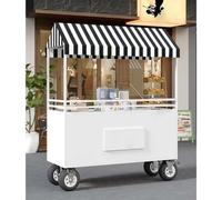 Iron Chariot de vente mobile avec roues verrouillables, présentoir à rayures pour marchés, aliments de rue, événements - Chariot d'extérieur durable