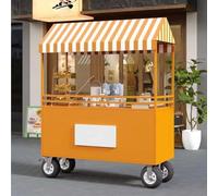 Iron Chariot de vente mobile avec roues verrouillables, présentoir à rayures pour marchés, aliments de rue, événements - Chariot d'extérieur durable