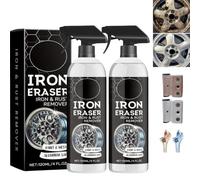 Iron Eraser Rust Remover Spray, Iron Powder Remover Spray for Car Wheels and Paint, Fast-Acting Rust and Brake Dust Remover, Professional Automotive Surface Cleaning (2PC)