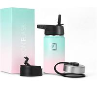 Iron Flask Bouteille D'eau De Sport - 14 Oz, 3 Couvercles (Couvercle En Paille), Acier Inoxydable Isolé Sous Vide, Chaud Froid, Moderne À Double Paroi, Tasse Isotherme Simple Pour Enfants (Bubble Gum)