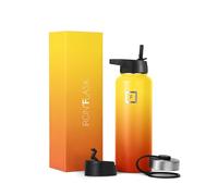 Iron Flask Bouteille d'eau de sport - 18 oz, 3 couvercles (couvercle en paille), acier inoxydable isolé sous vide, chaud froid, moderne à double paroi, tasse thermo simple