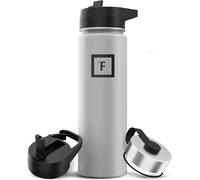 IRON °FLASK Bouteille d'eau de sport - 22 oz, 3 couvercles (couvercle en paille), acier inoxydable isolé sous vide, chaud froid, moderne à double paroi, tasse thermo simple (graphite)