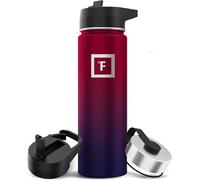 Iron Flask Bouteille d'eau de sport - 22 oz, 3 couvercles (couvercle en paille), acier inoxydable isolé sous vide, chaud froid, moderne à double paroi, tasse thermo simple (arc-en-ciel foncé)