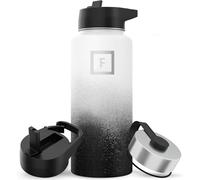 IRON °FLASK Bouteille d'eau de sport - 32 oz, 3 couvercles (couvercle en paille), acier inoxydable isolé sous vide, chaud froid, moderne à double paroi, tasse thermo simple (jour et nuit)