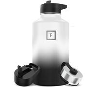 Iron Flask Bouteille d'eau de sport - 64 oz, 3 couvercles (couvercle en paille), acier inoxydable isolé sous vide, chaud froid, moderne à double paroi, tasse thermo simple (jour et nuit)