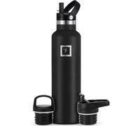 IRON °FLASK Bouteille d'eau de sport à bouche étroite - 24 oz, 3 couvercles (couvercle en paille), acier inoxydable isolé sous vide, chaud froid, moderne à double paroi, tasse thermo simple