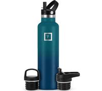 IRON °FLASK Bouteille d'eau de sport à bouche étroite - 24 oz, 3 couvercles (couvercle en paille), acier inoxydable isolé sous vide, chaud froid, moderne à double paroi, tasse thermo simple