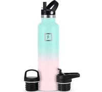 IRON °FLASK Bouteille d'eau de sport à bouche étroite - 24 oz, 3 couvercles (couvercle en paille), acier inoxydable isolé sous vide, chaud froid, moderne à double paroi, tasse thermo simple