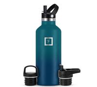 IRON °FLASK Bouteille d'eau de sport à bouche étroite - 32 oz, 3 couvercles (couvercle en paille), acier inoxydable isolé sous vide, chaud froid, moderne à double paroi, tasse thermo simple