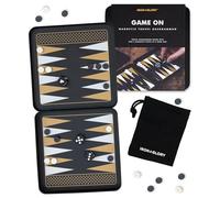 Iron & Glory Ensemble de backgammon de voyage magnétique en étain durable avec pièces magnétiques sécurisées, jeu de société compact et portable pour jeu de stratégie familial avec pochette de
