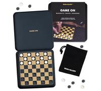 Iron & Glory Jeu de dames de voyage magnétique en étain durable avec pièces magnétiques sécurisées, jeu de société compact et portable, jeu de stratégie familial avec pochette de transport pour un