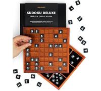 Iron & Glory Jeu de puzzle sudoku en bois de luxe - Casse-tête 81 carreaux de mélamine numérotés et guide complet - Jeu de société de voyage pour amis et famille - Cadeau rétro idéal et décoration