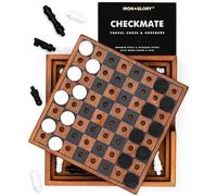 Iron & Glory Jeu d'échecs et dames | Puzzles et jeux en bois | Jeux de société pour soirée en famille | Jeux de voyage pour enfants et cadeaux de voyage | Décoration de table basse | Jeux de société