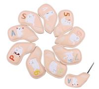 Iron Golf Club Couvre-Chefs - Ensemble en Cuir PU 9 pièces, Image de Chat Mignon, plaques d'immatriculation brodées 4-9 P A S, extérieur Lavable, Protection Antichoc | Cadeau d’Accessoires de Golf