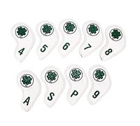 Iron Headcovers 9Pcs Set | Water - Proofing PU & Plush Guard for Iron Heads | Secure Hook Loop Design with Embroidery | Numbered Covers 4 5 6 7 8 9 P S A (White)
