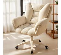 IRON JF Chaise De Bureau À Domicile, en Velours, Roulante, Rotative 360°, Réglable Hauteur, Ergonomique, Maquillage, Pivotante, for, Chambre Coucher(Blanche)