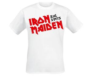 Iron Maiden Est. 1975 Homme T-Shirt Manches Courtes Blanc M 100% Coton Regular/Coupe Standard
