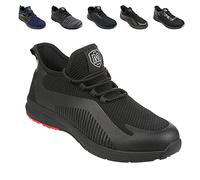 Iron Mountain Homme Chaussures de sécurité avec Embout en Acier et Semelle intermédiaire de Protection Travail S1P SRC, Semelle Noir Rouge, 42 EU