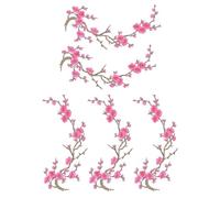 Iron On Patches, Embroidered Patches, 5-Piece Plum Blossom Floral Design, Adhesive Fabric, Easy Application for Hats, Cheerleading Uniforms, Sports Team Apparel & Clothing Repairs, 15.35 x 5.12 inches