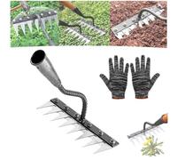 Iron Rake 2.0 with Handle, Gardenia Iron Weeding Rake, 5/6/7/8 Teeth Carbon Steel Garden Weeding Rakes for Dethatching Gardening and Backyard Lawn Loosening (8 Teeth)