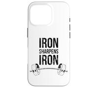 Iron Sharpens Iron Proverbs Haltérophilie Foi Verse de la Bible Coque pour iPhone 16 Pro