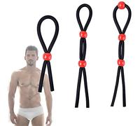 Iron-Story Ensemble de 3 bagues à retardement pour Hommes avec Perles Rouges, Jouet Heureux réglable pour Hommes