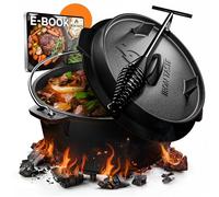 IRON TASTE Set Cocotte 9L - Dutch Oven pré-assaisonné 9L avec sollevacouvercle pratique & sous-cocotte inox - Marmite, chaudron idéal pour pain, ragoûts, BBQ & camping[4-7 Pers]