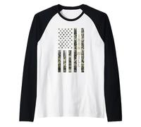 Iron Will USA Patriotic Distressed American Flag Design Manche Raglan