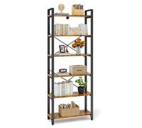 IRONCK 2M Bibliothèque sur pied à 6 niveaux, étagère en bois avec cadre en métal, étagère de bureau industrielle étagères ouvertes, pour bureau, salon, chambre à coucher, cuisine (marron vintage noir)