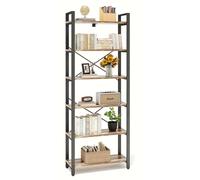 IRONCK 2M Bibliothèque sur Pied à 6 Niveaux, étagère en Bois avec Cadre en métal, étagère de Bureau Industrielle étagères Ouvertes, pour Bureau, Salon, Chambre à Coucher, Cuisine (Marron Chameau)